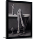 Framed, Black and White Bathroom Wall Art, Moody Legs in Tub Poster Canvas Wall Decor, Trendy Woman Middle Finger