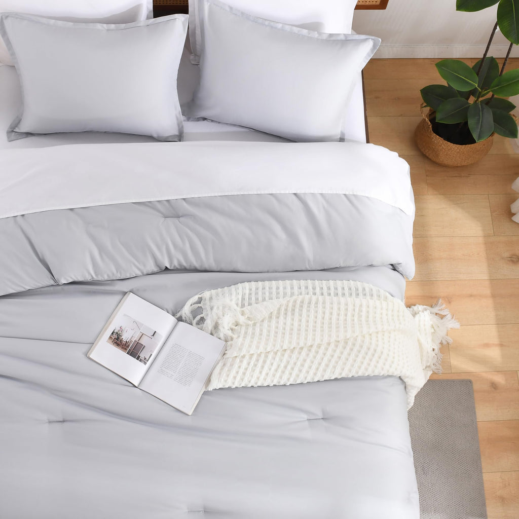 Comforter Set Light Grey Fluffy Lightweight Bed Set