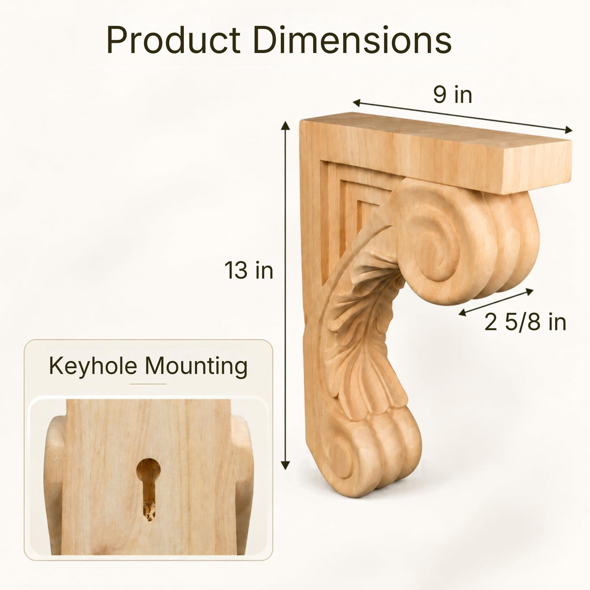 13" Corbel Rustic Solid Hardwood Bracket - 1 PC