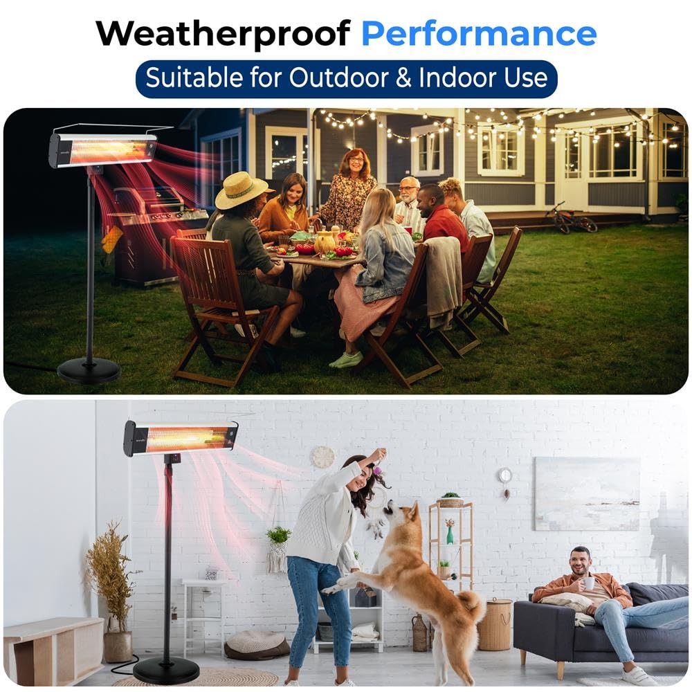 Infrared Patio Heater 1500W Electric Heater Indoor/Outdoor Use, Portable Stand with Remote Control, IP65 Approved