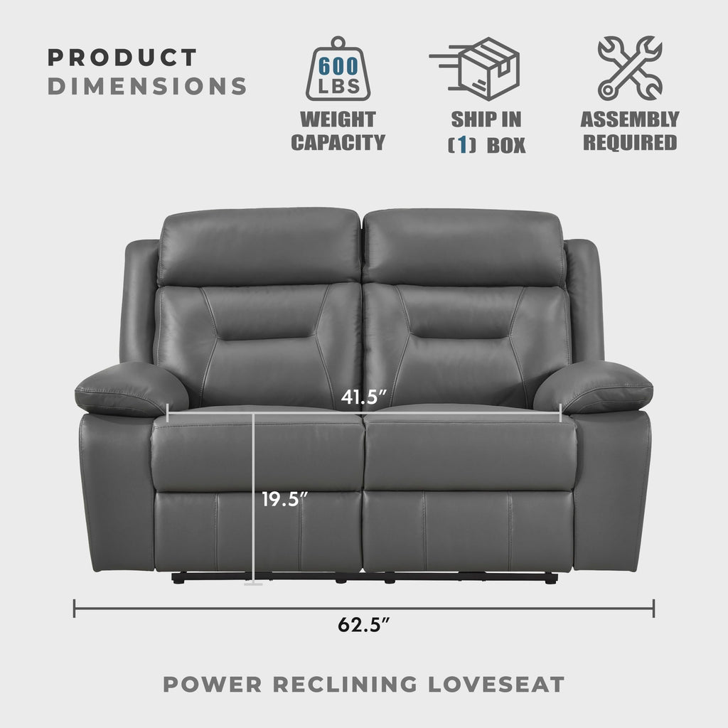 Top Grain Leather Match Power Double Recliner Loveseat, Dark Gray