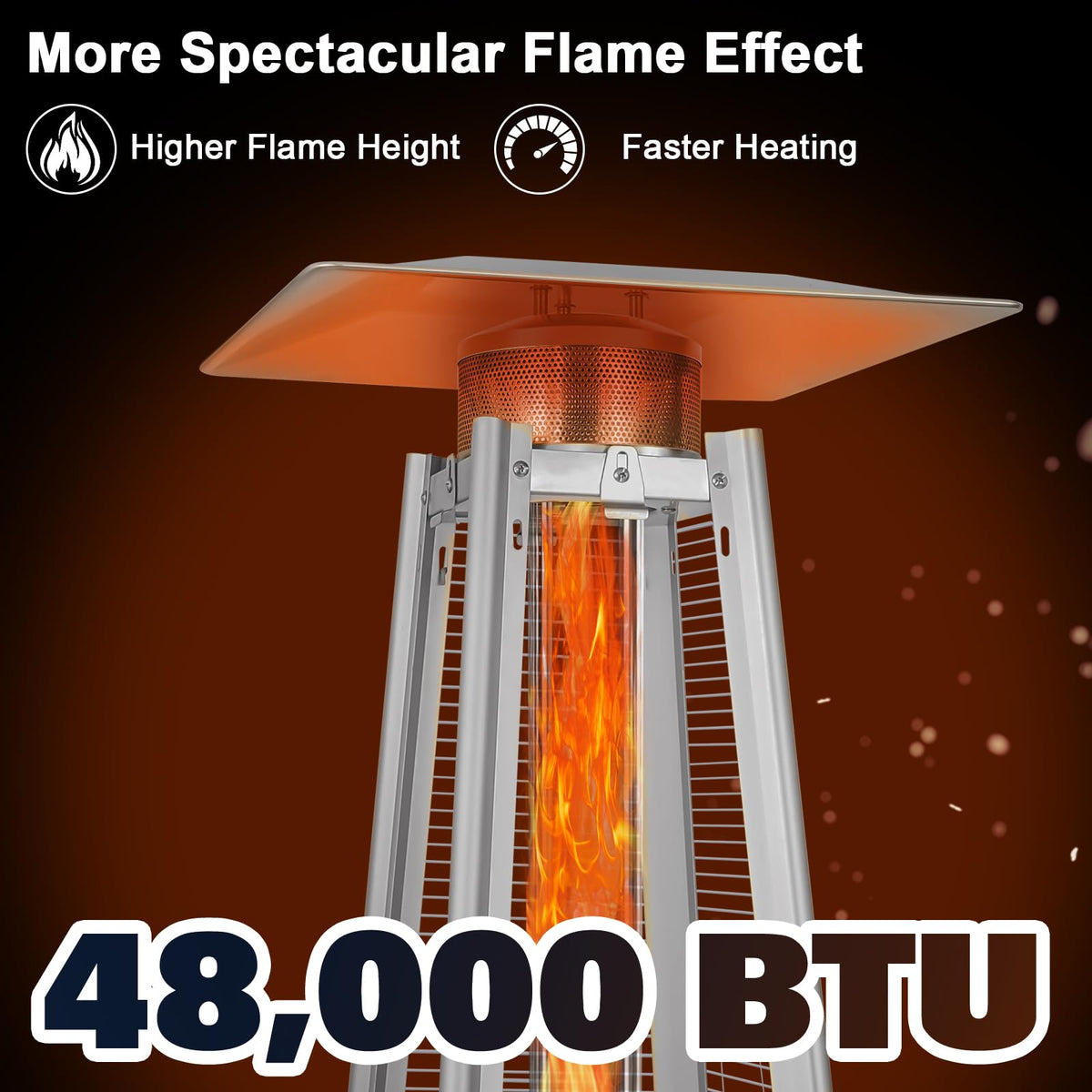 BTU Pyramid Patio Heater, Outdoor Propane Heaters with Wheels and Cover, Glass Tube Propane Patio Heater for