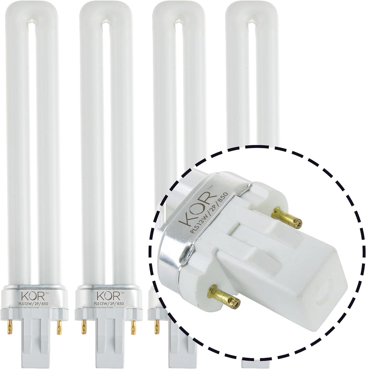 13W CFL Light Bulbs, GX23 2-Pin Base, 5000K Bright White, 4-Pack