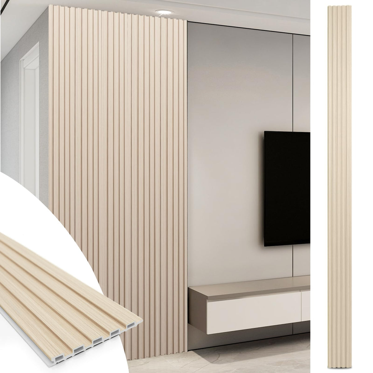 108 x 6 Inch WPC Wood Slat Wall Panels, 3D Wall Accents, 8-Pack, Oak