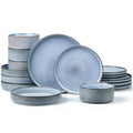 16 Piece Dinnerware Sets, Plates and Bowls with Pasta Bowls Service for 4, Modern Stoneware Ribbed Dishes Dining