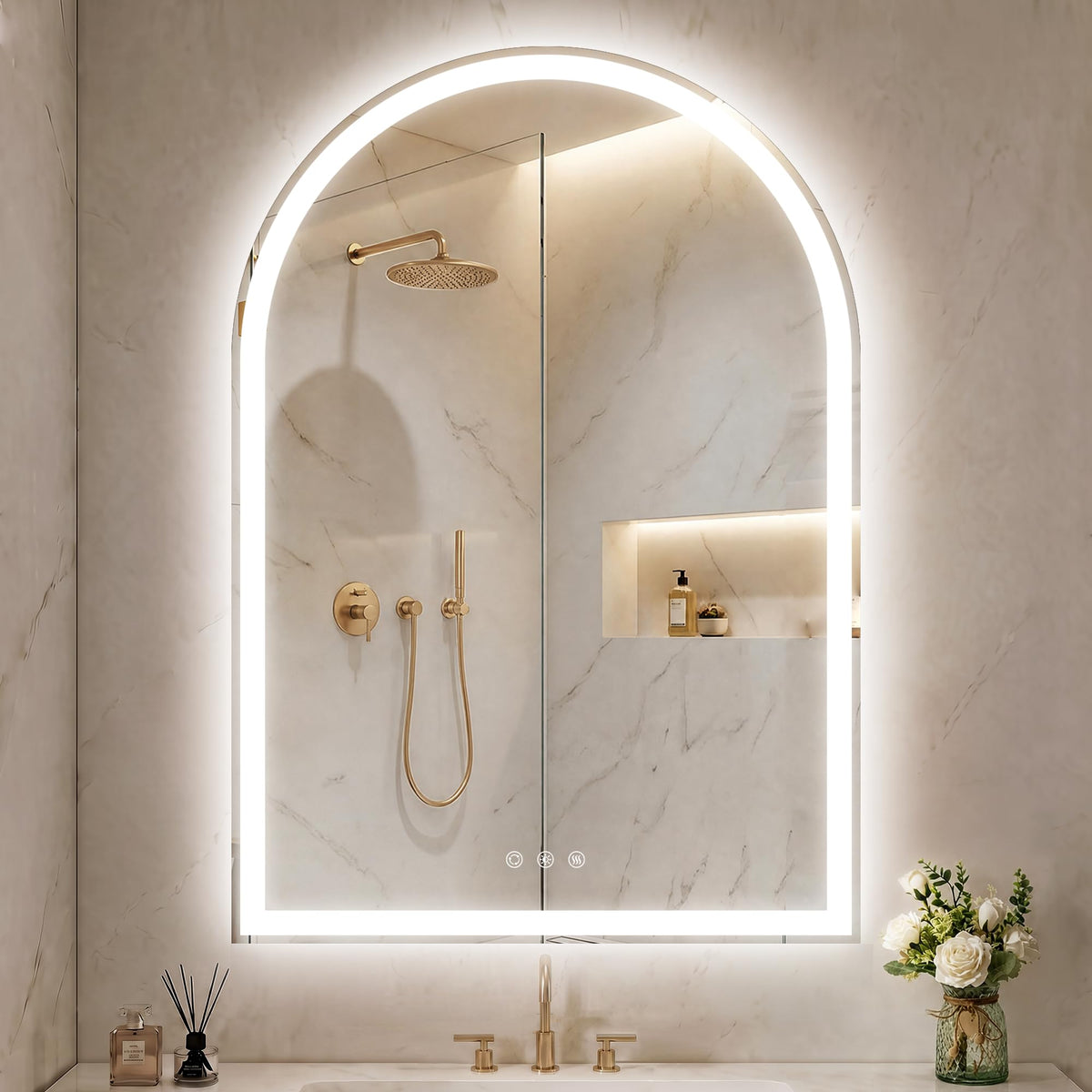 Arched LED Lighted Bathroom Mirror with Lights 28"x40"