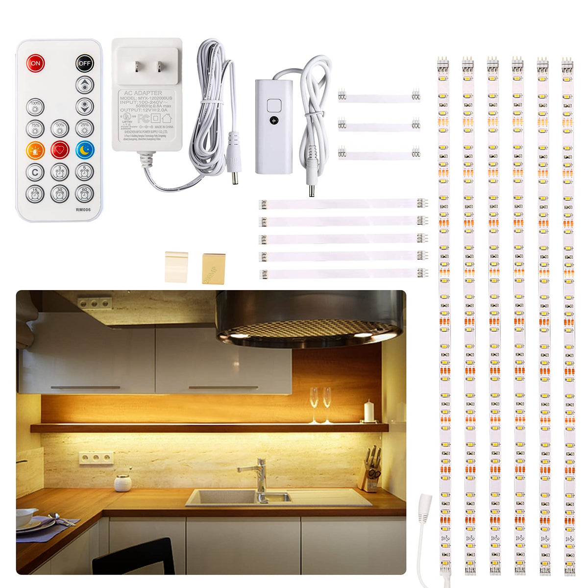 Under Cabinet LED Lighting Kit,Dimmable Strip Lights with RF Remote
