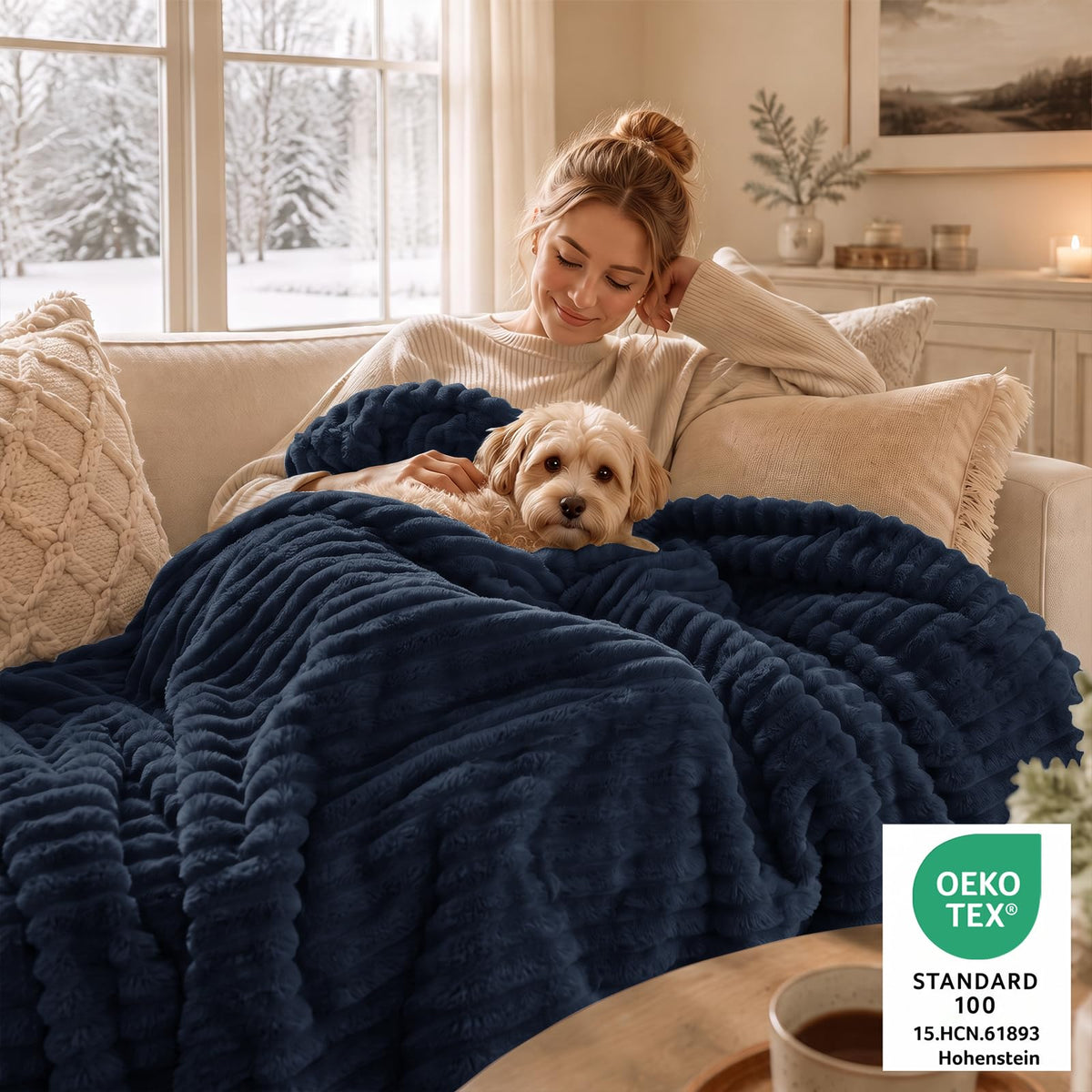Fleece Oversized Comforter Sets, 3 Piece Navy Blue Bedding