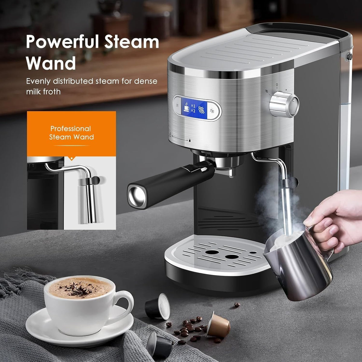20 Bar Espresso Machine 1350W Compact Expresso Coffee Machines