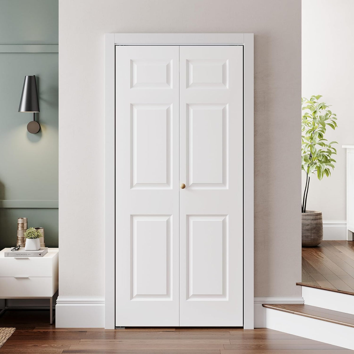 32" x 80" Paintable Bifold Door, 3-Panels Closet Doors with Hardward Kits, White Primed Surface Ready for Painting, 29
