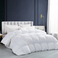 Luxurious All-Season Goose Down Feather Fiber Comforter Queen Duvet Insert, Exquisite Pinch Pleat Design, Premium