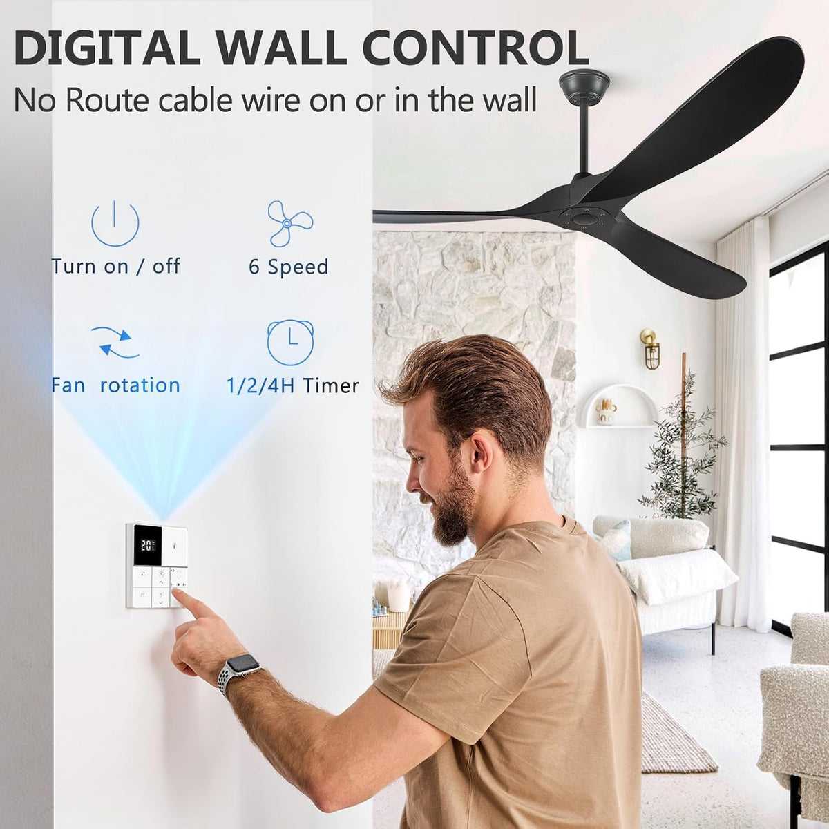 88" Wood Indoor/Outdoor Ceiling Fan with Remote, No Light