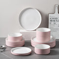 Pink Ceramic Dinnerware Set for 4, 12 Piece Porcelain Plates and Bowls Set for 4, Modern Stoneware Chip and Scratch