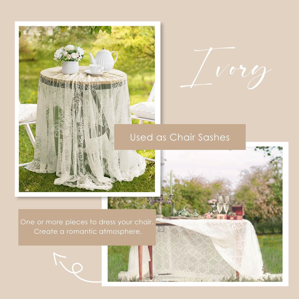 Ivory Lace Tablecloth 60x120 Inches Classic Wedding Lace Tablecloths Overlay Party Table Cover for Bridal Shower