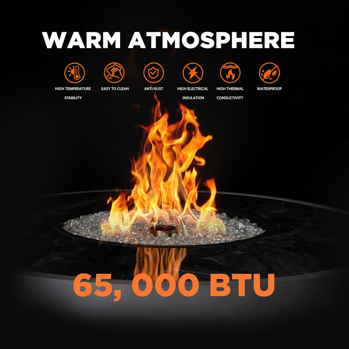 42 Inch Fire Pit Table, Outdoor Propane Fire Pit Table 2 in 1 65,000 BTU Round Gas Firepit, w/Lid, Glass Rocks, for Garden, Patio, Grey