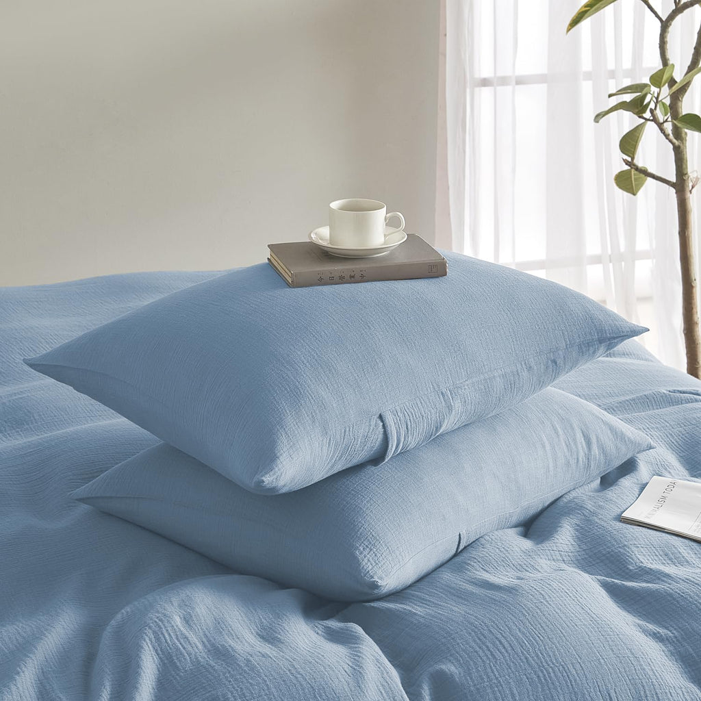 Muslin Pillowcases 100% Cotton, 2 Pack Linen Like Pillow Shams with Envelope Closure, Ultral Soft and