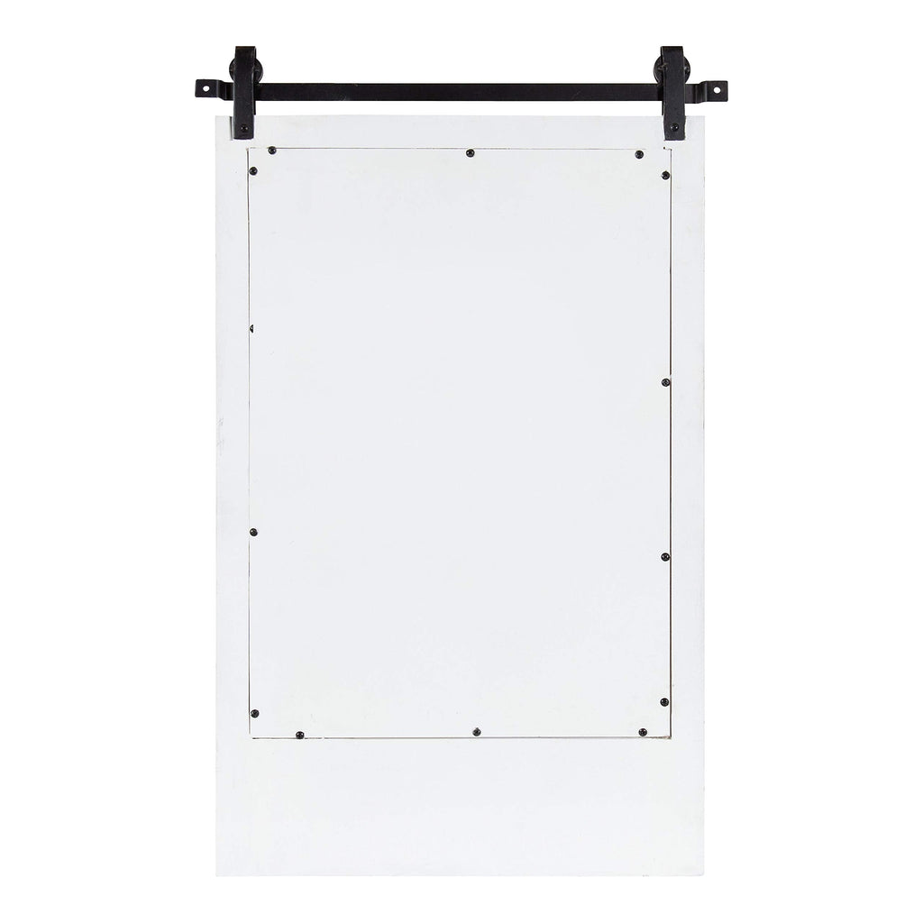 Cates Rustic Wall Mirror with Hooks, 18 x 28, White, Farmhouse Wall Decor with Function
