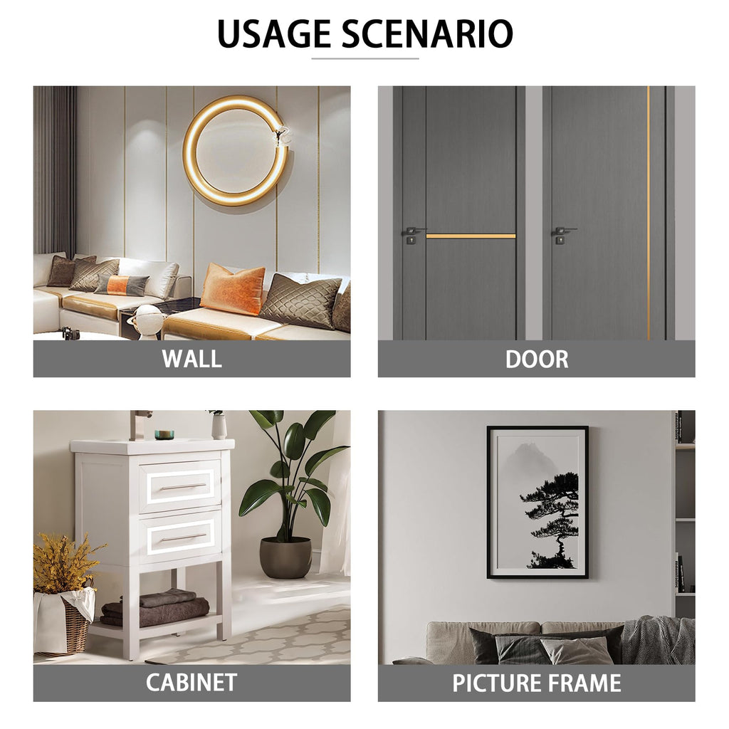 Glossy Black Peel and Stick PVC Molding Trim, Flexible DIY Wall Accent Strip for Mirror Frame, Cabinet, Edges &