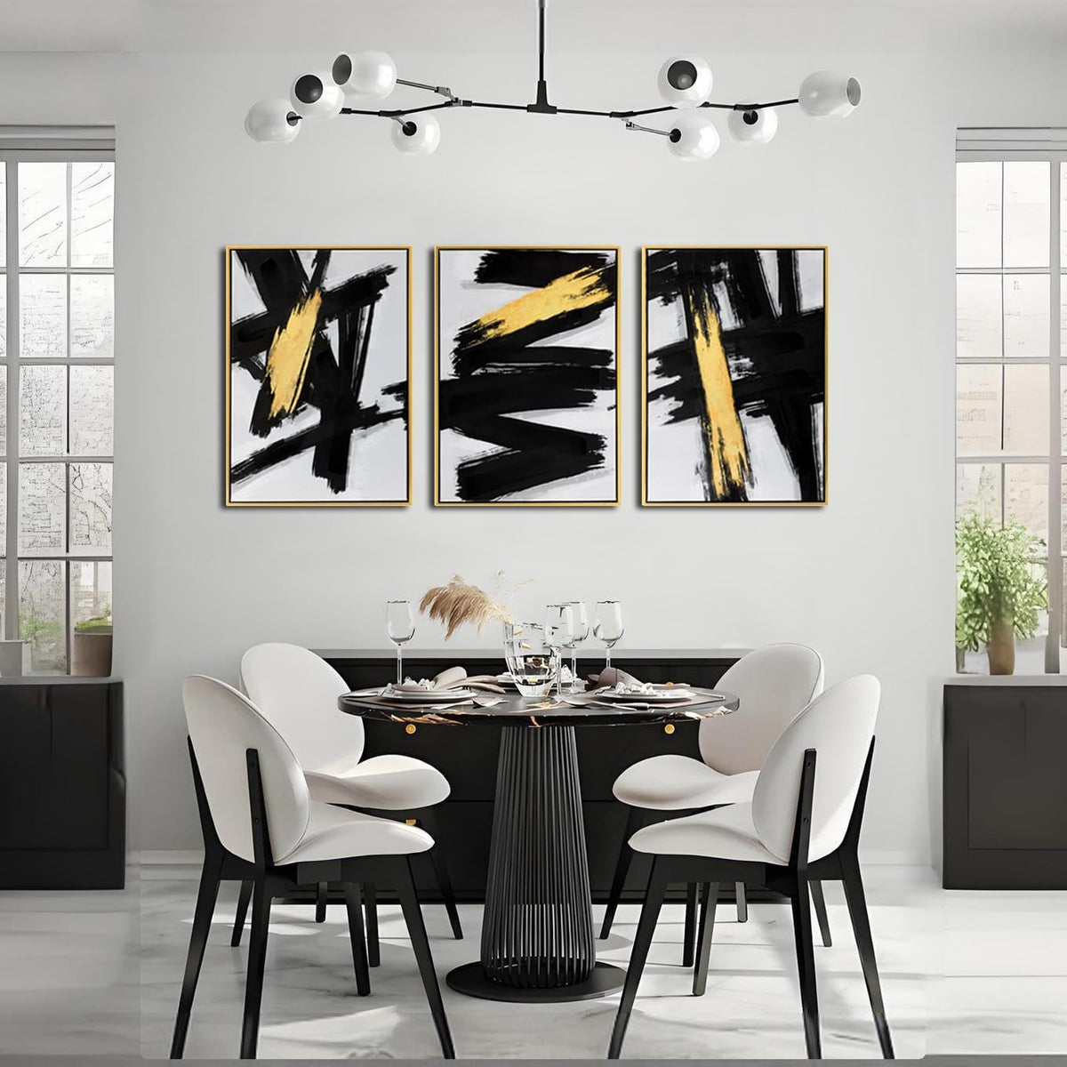 Hand Painted Blue and Gold Abstract Canvas Wall Art Heavy Textured Blue and White Wall Decor with Gold Foil Bedroom