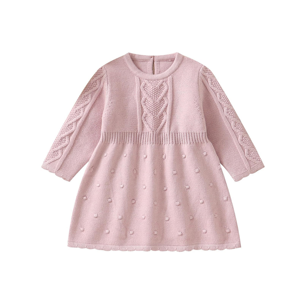 Toddler Baby Girl Sweater Dress Pompoms Long Sleeve Pink