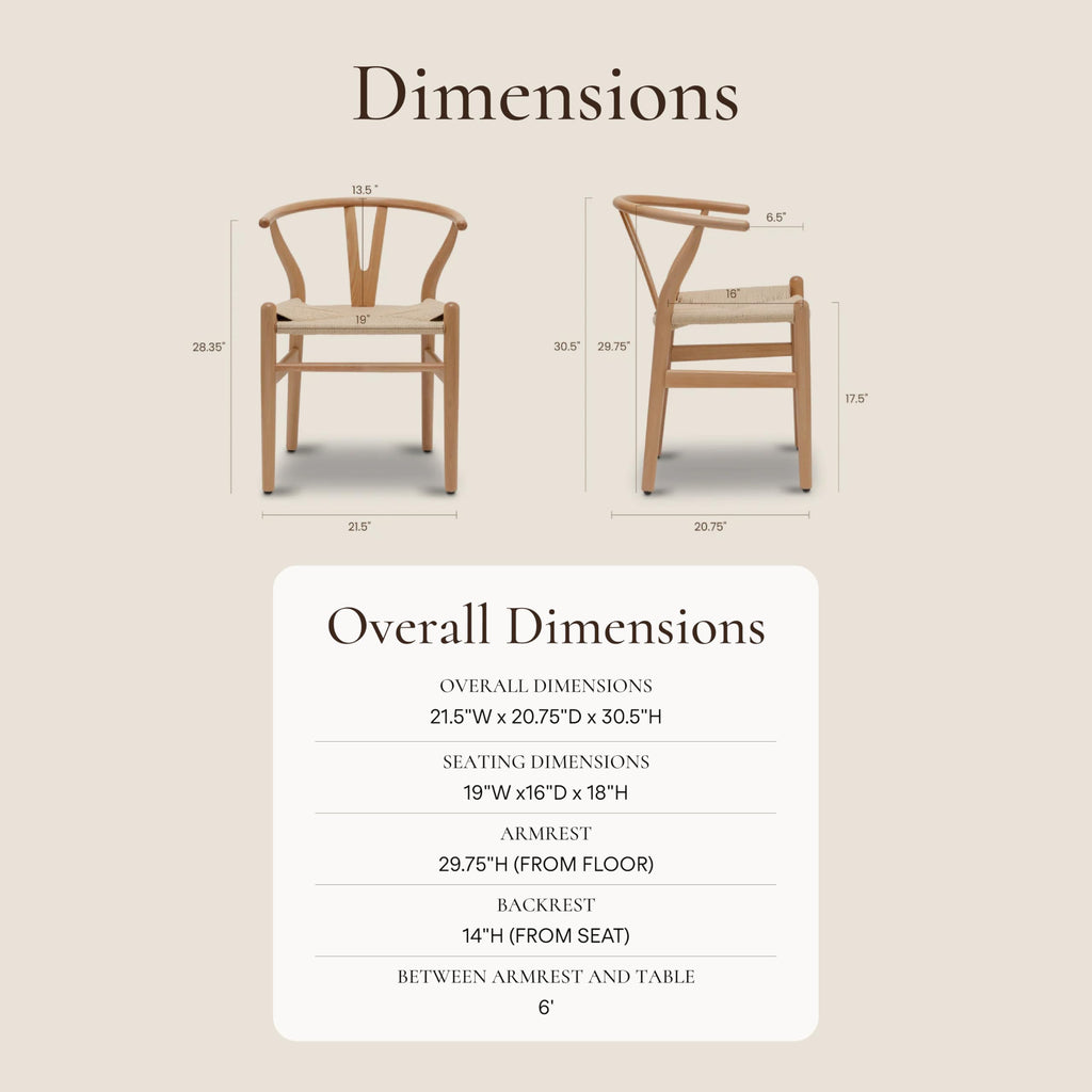 & BARK Weave Dining Chairs - Mid-Century Modern Wishbone Dining Chairs with Arms, Solid Wood Frame, Indoor Use