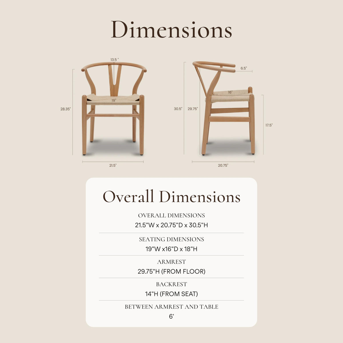 & BARK Weave Dining Chairs - Mid-Century Modern Wishbone Dining Chairs with Arms, Solid Wood Frame, Indoor Use