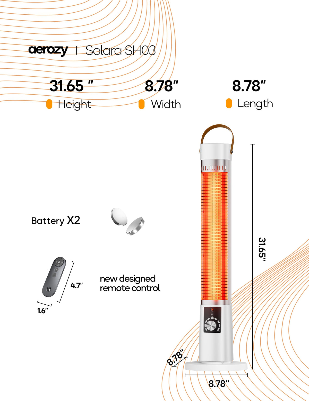 Patio Heater for Outdoor Use, Infrared Electric Outdoor Heater, 1500W Instant Heating, 60-Degree Oscillation, 9 Heat