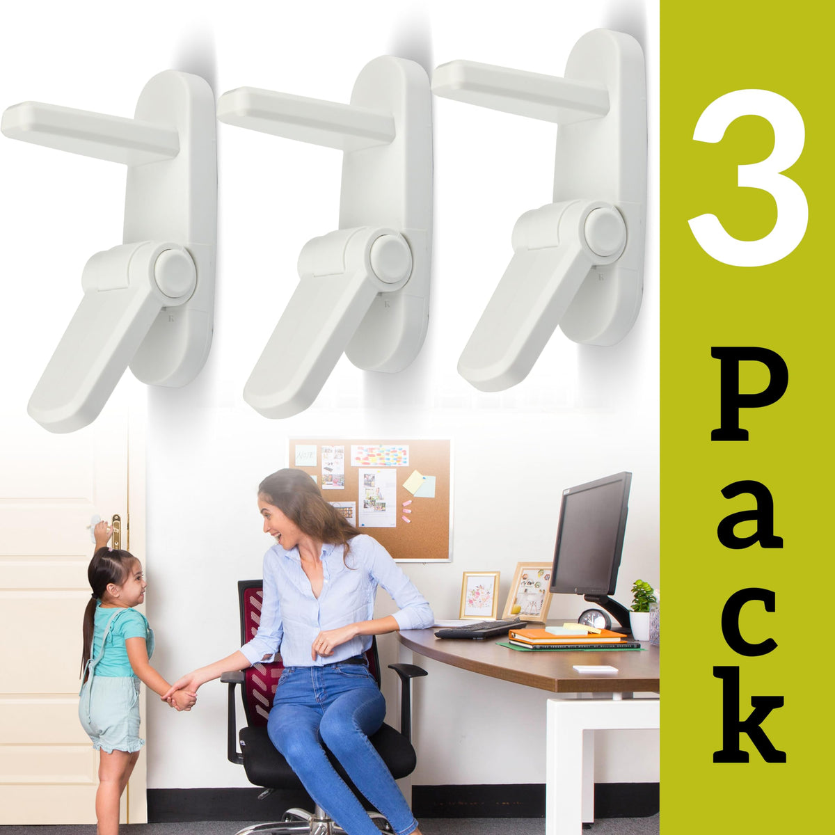 Lever Lock (3 Pack) Prevents Toddlers from Opening Doors. 3.25" L * 1.5" W * 4.5" H Easy One Hand Operation for