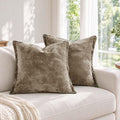 Greek Velvet Euro Sham Covers Set of 2 26x26 Luxury Soft Solid Pillow Covers Bedroom Yard, Brown