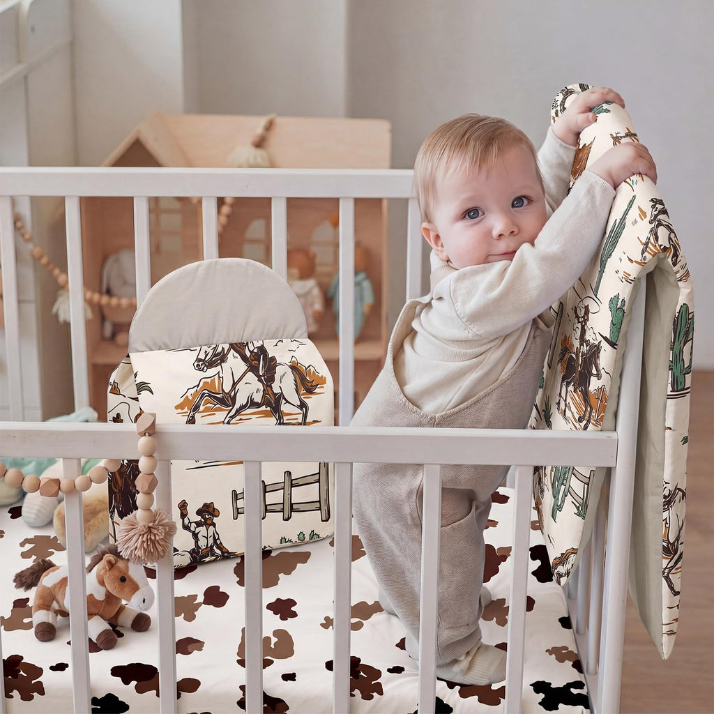 4 Piece Western Cowboy Crib Bedding Set, Soft Neutral Nursery