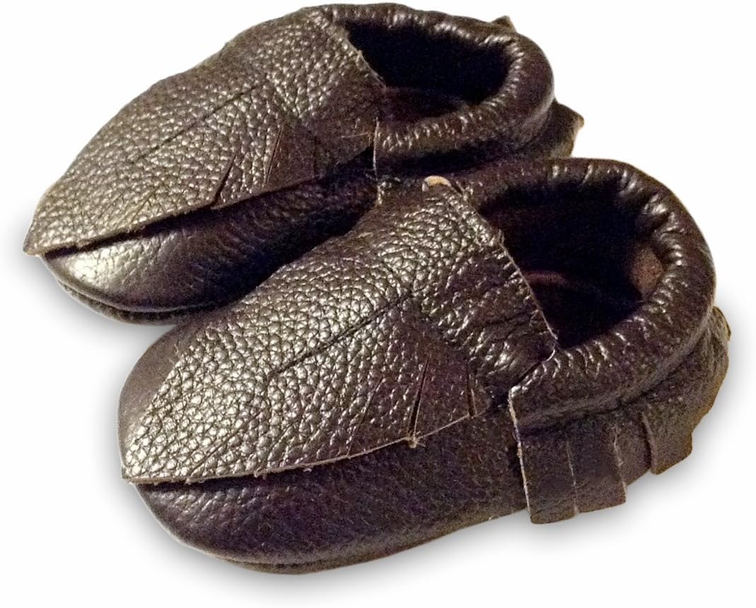 Genuine Leather Soft Sole Baby Moccasin Infant, Toddler (3-6months, Chocolate Feather)