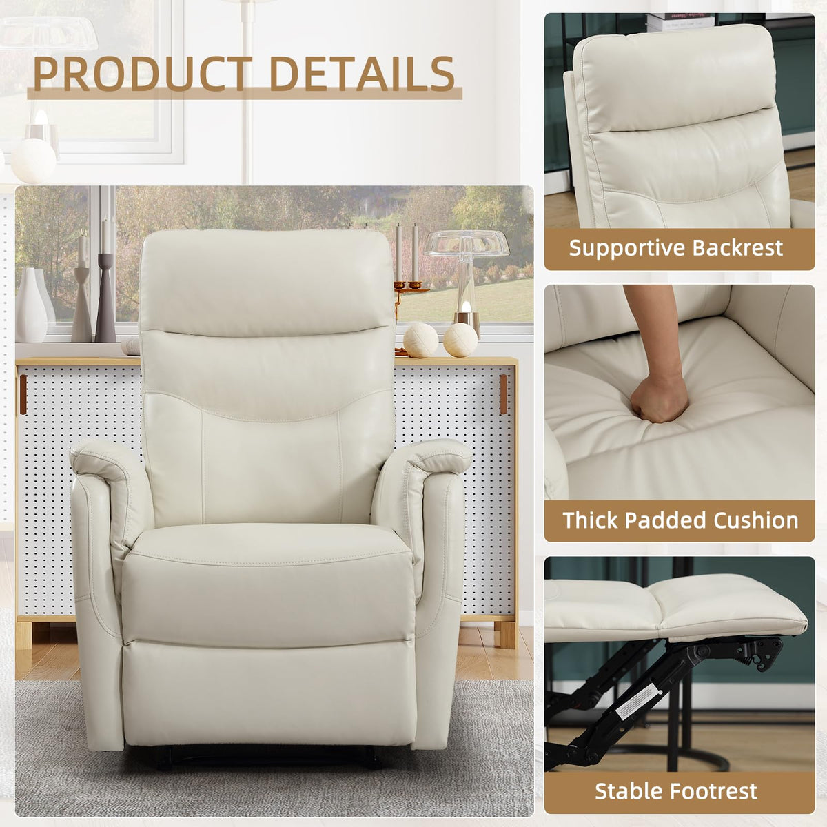 Genuine Leather Power Recliner, White, 2Pack