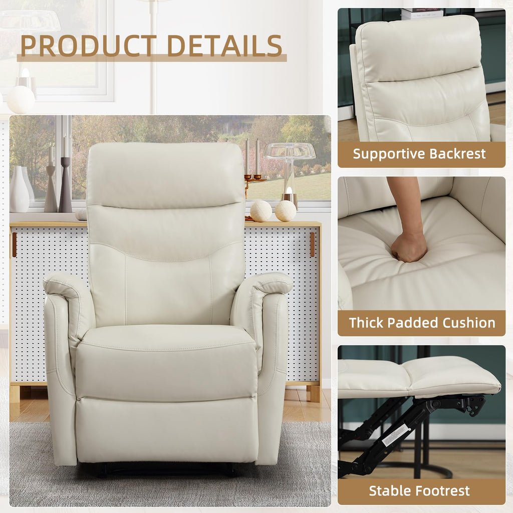 Genuine Leather Power Recliner, White, 2Pack