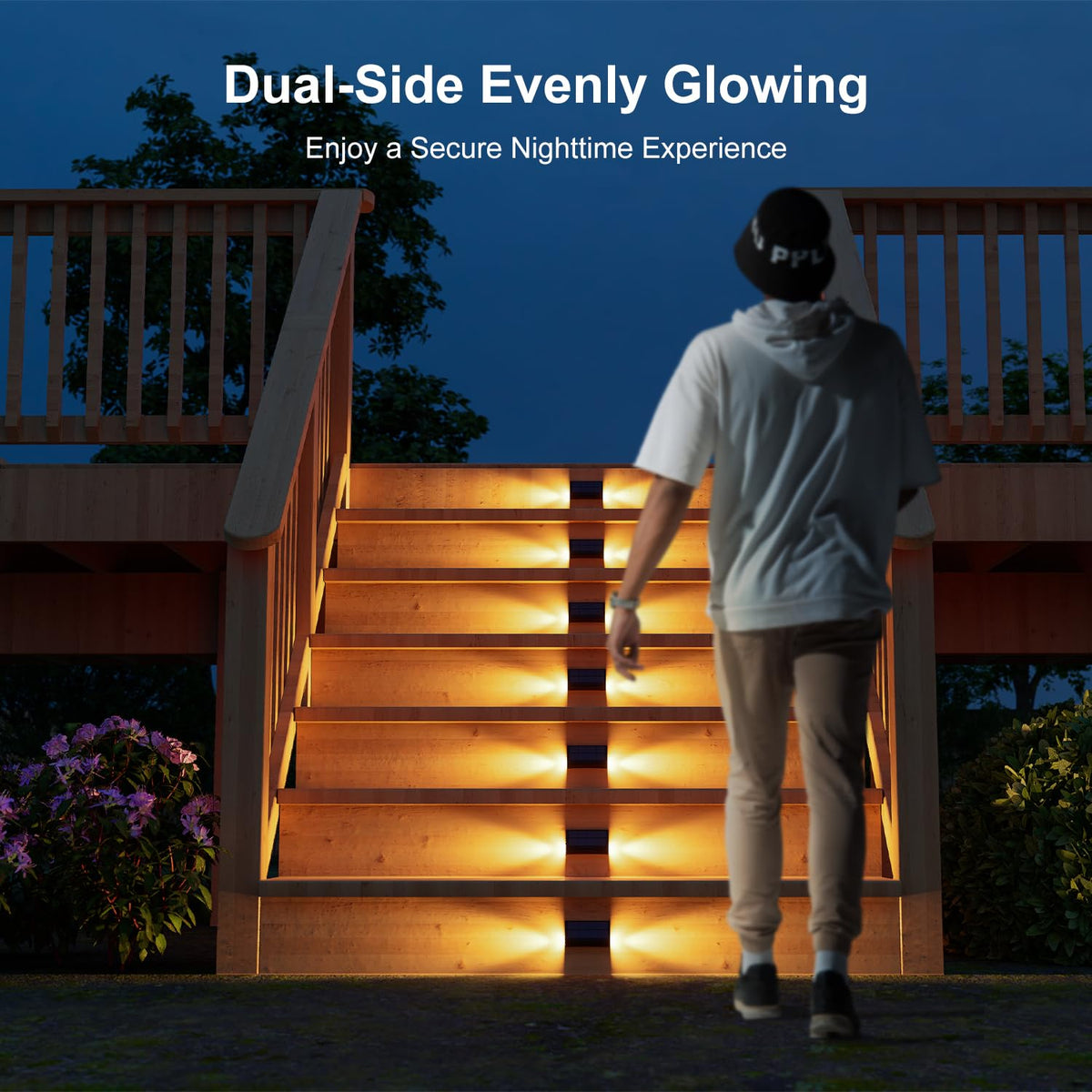Solar Step Lights, Waterproof, Warm White Dual-Sided Glow