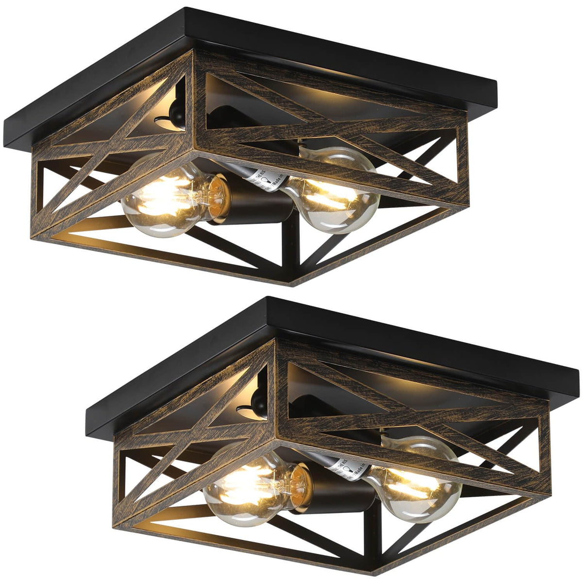 2Pack Rustic Flush Mount Ceiling Light Fixture, Modern Farmhouse Light Fixture, Kitchen Hallway Light Fixtures