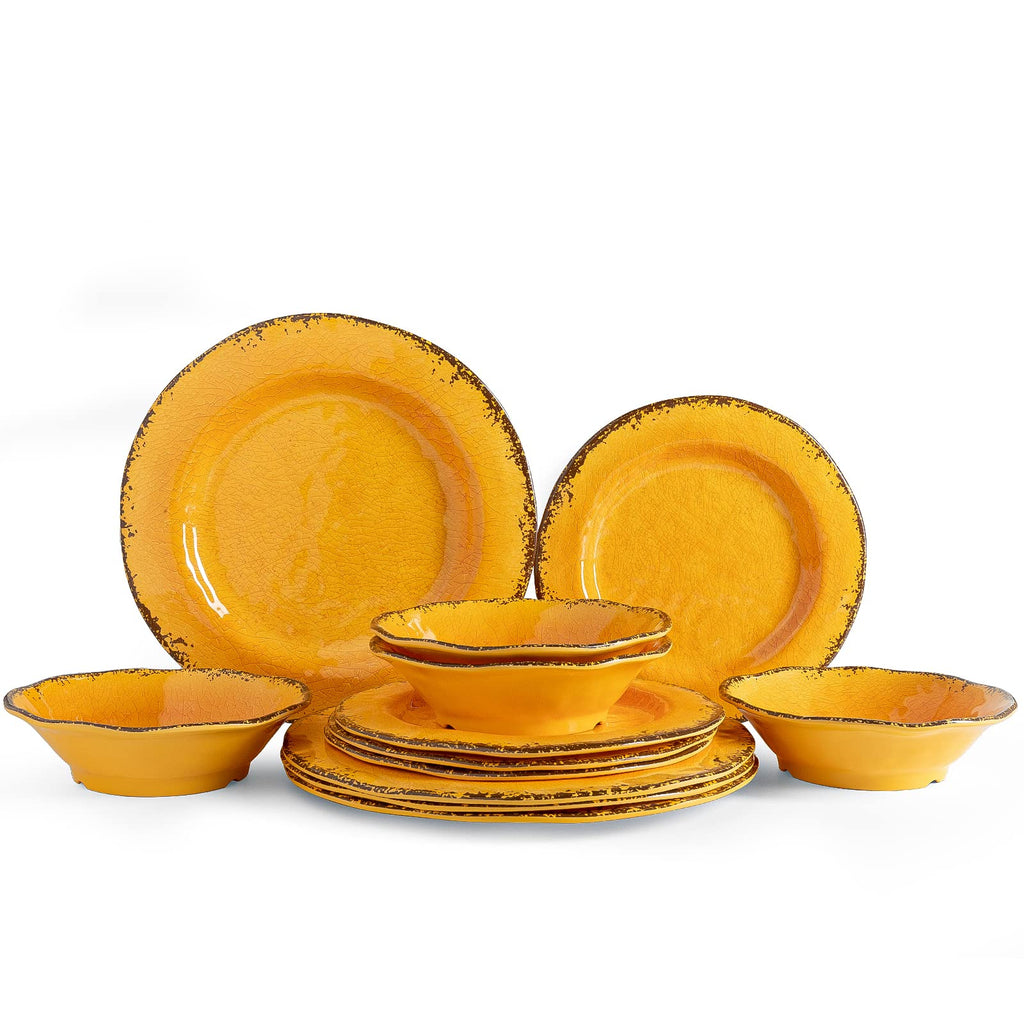 Rustic Melamine Dinnerware Sets for 4, Harvest Plates and Bowls Set