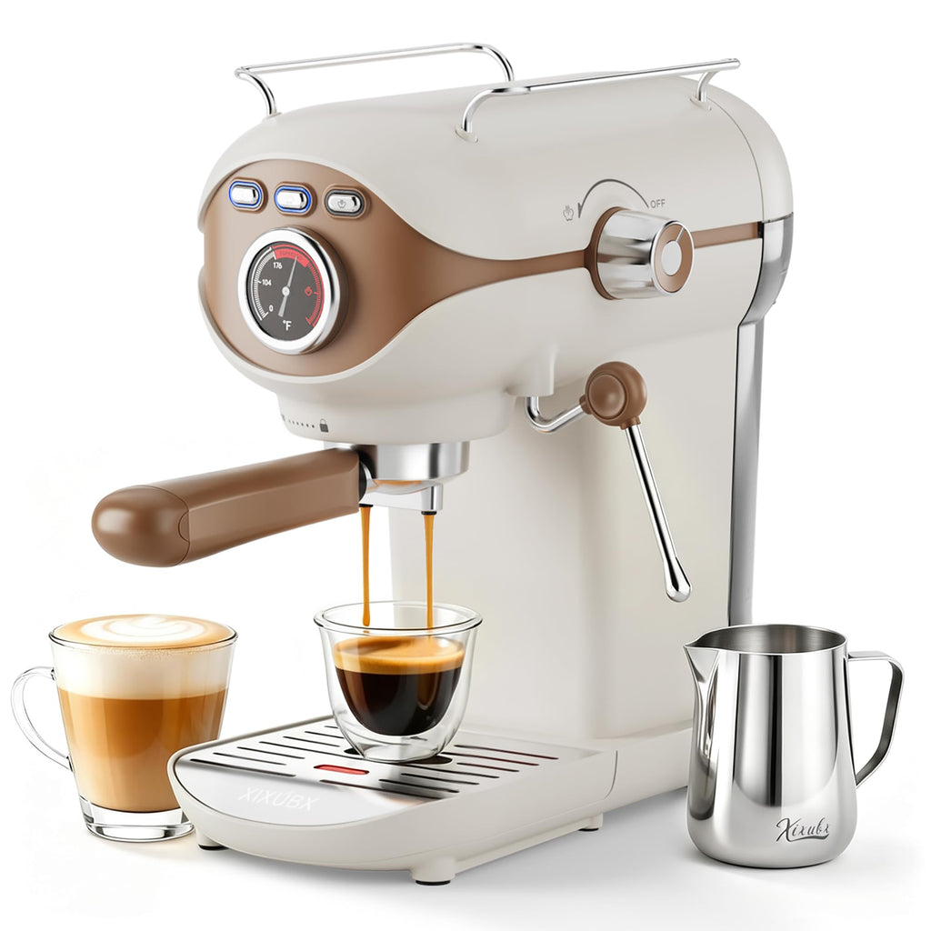 Espresso Machine, Compact Espresso Maker with Milk Frother, White