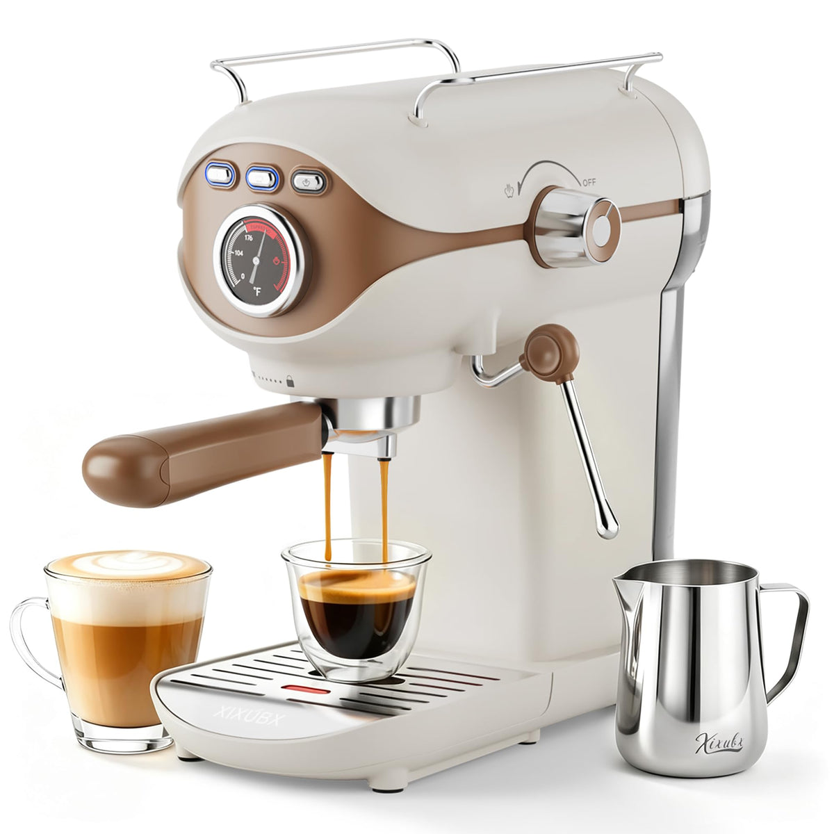 Espresso Machine, Compact Espresso Maker with Milk Frother, White