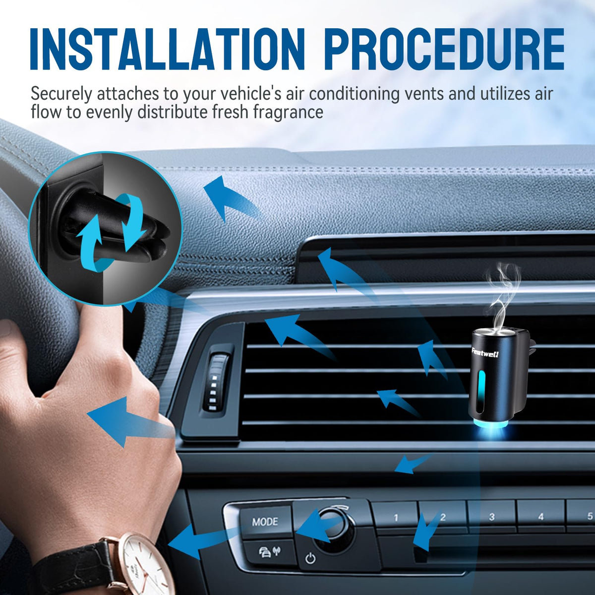 Car Air Freshener, Three Adjustable Modes Intelligent Car Aroma Diffuser, Rechargeable Car Aroma Diffuser, Black