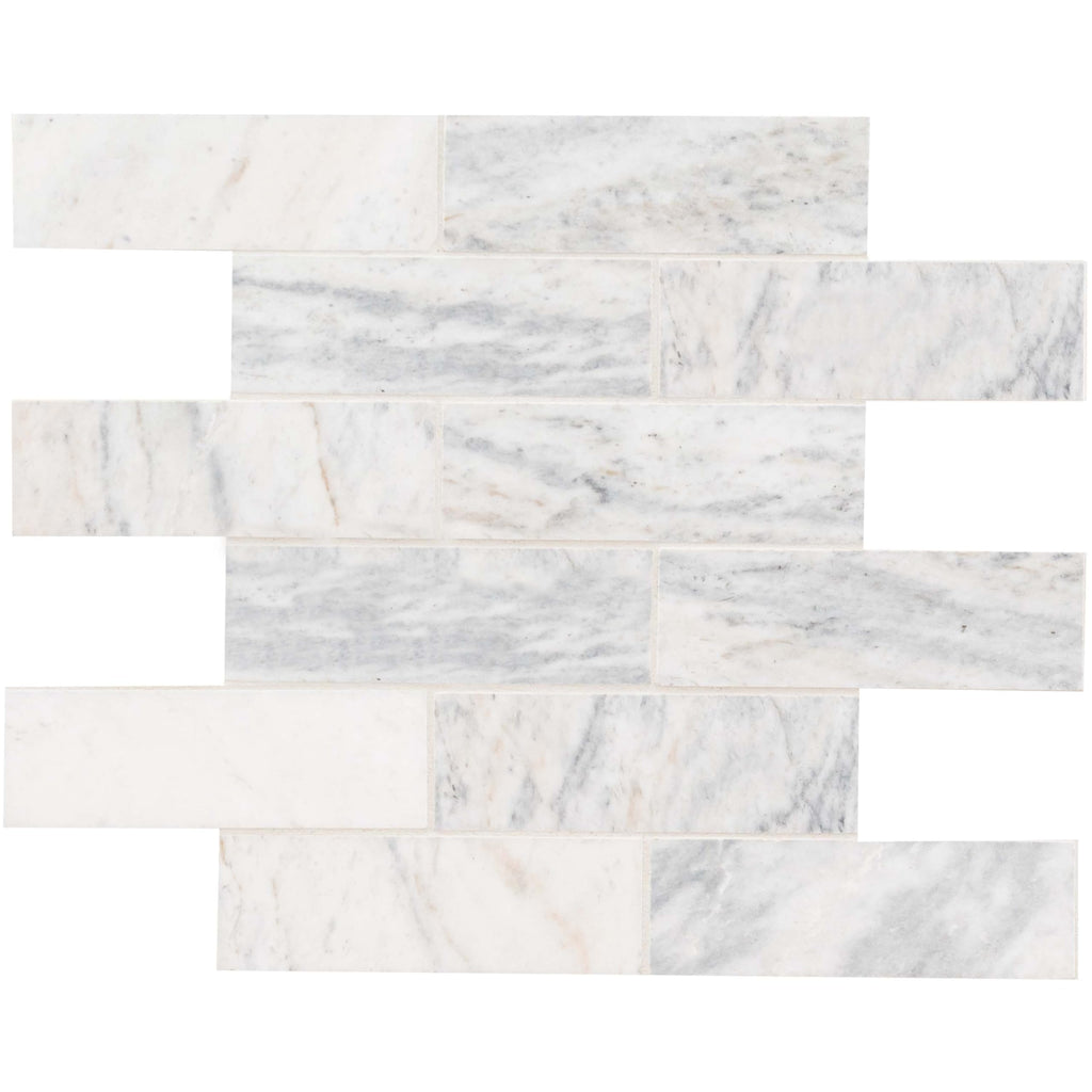 Mesh Mounted Marble Subway Tile | Capri Blue | 11.81" x 11.81"