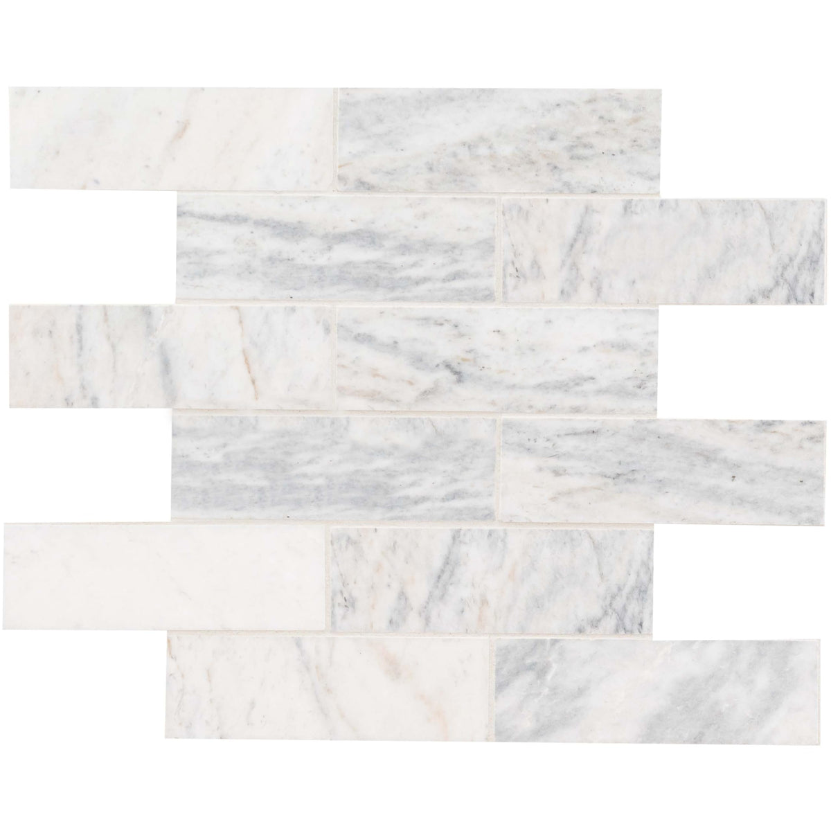Mesh Mounted Marble Subway Tile | Capri Blue | 11.81" x 11.81"
