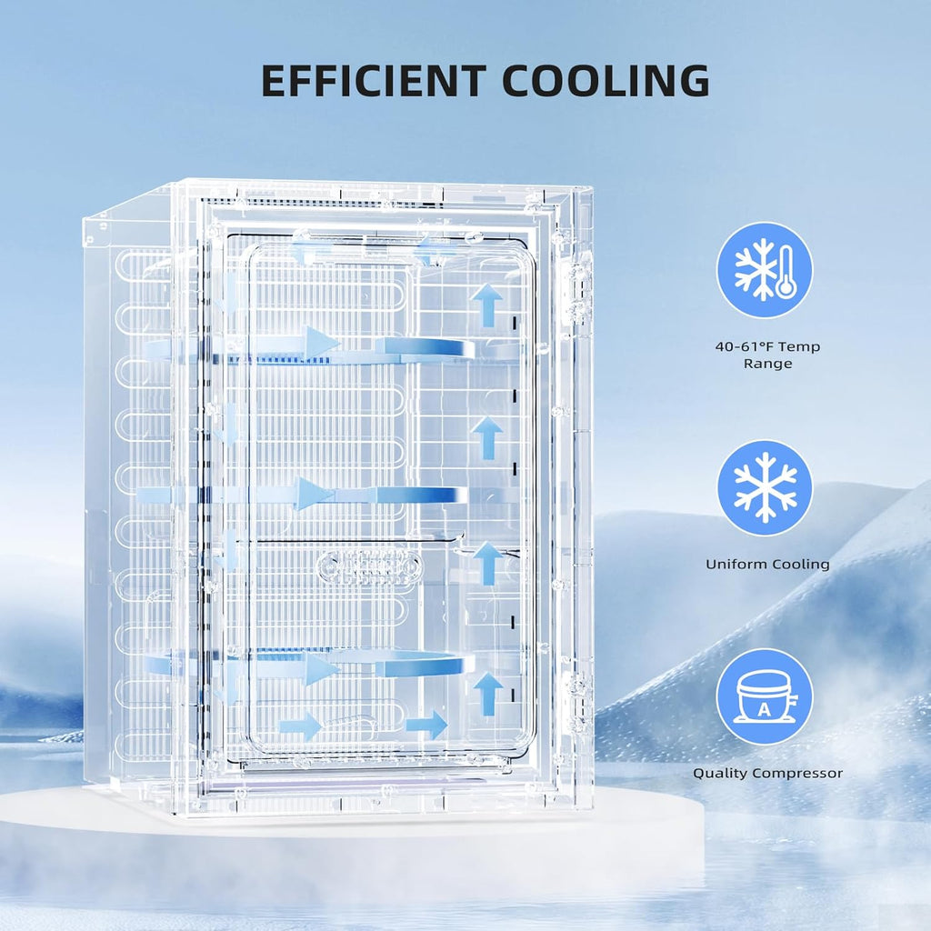 18L Beverage Refrigerator Cooler 24Can, Mini Fridge with Quiet Compressor, LED Light