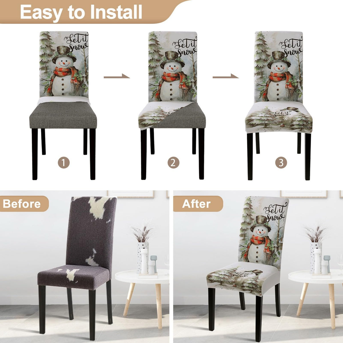 Christmas Dining Room Chair Covers Set of 6, Stretch Xmas Chair Slipcovers Protector, Spandex Washable Kitchen