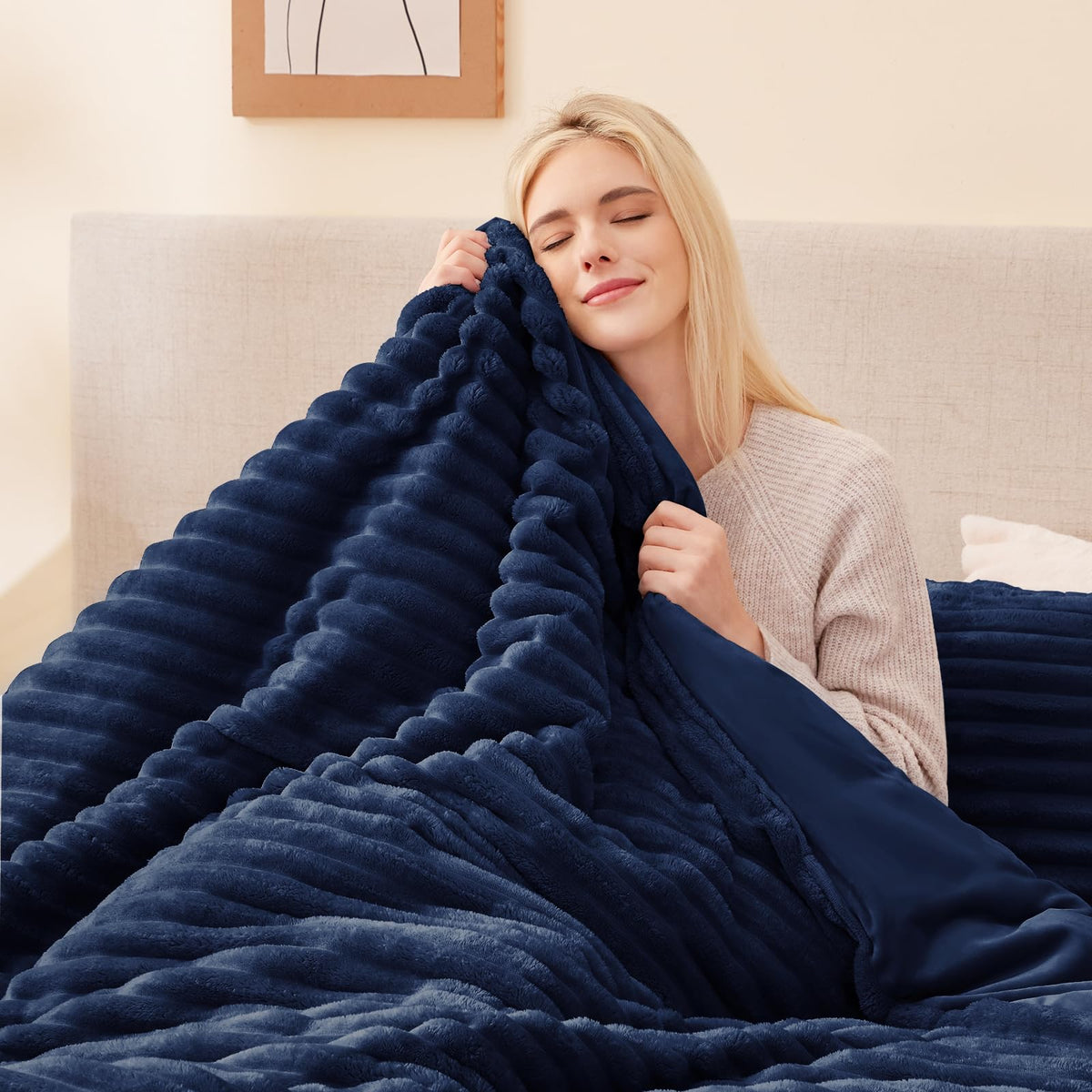 Fluffy Comforter Set, 2 Pieces Bed Set, Navy Blue