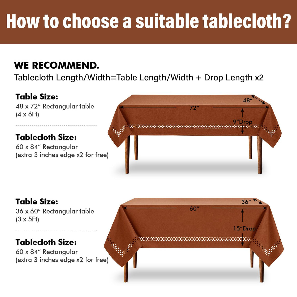 Rust Fall Rectangle Tablecloth with Decorative Cutouts 60x84 Inch
