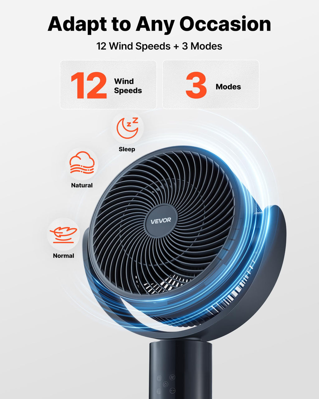 7-Inch Pedestal Fan, Oscillating Standing Floor Fan with DC Motor, Remote Control, 12 Speeds & 3 Modes, 15H Timer