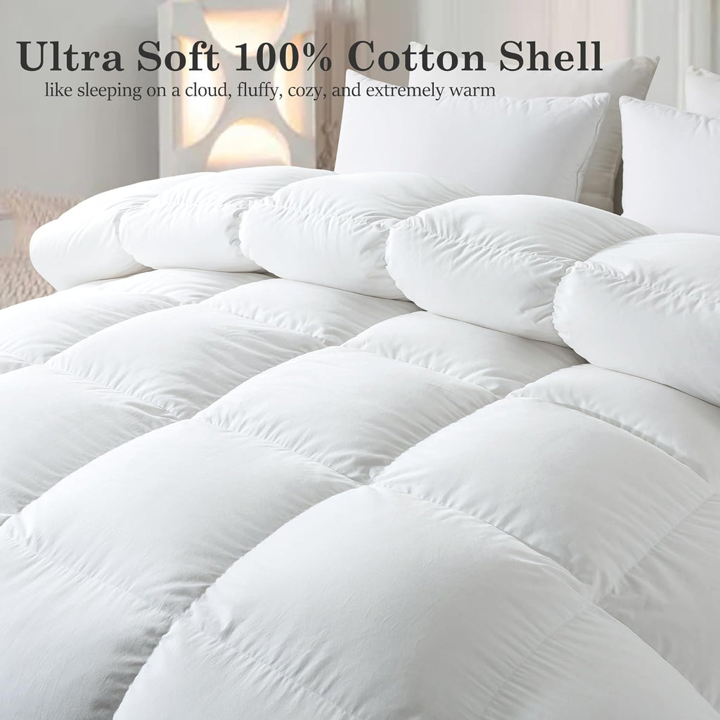 Feather Comforter, Filled with Feather and Downfiber, All Season White Luxury Hotel Fluffy Bed Comforter