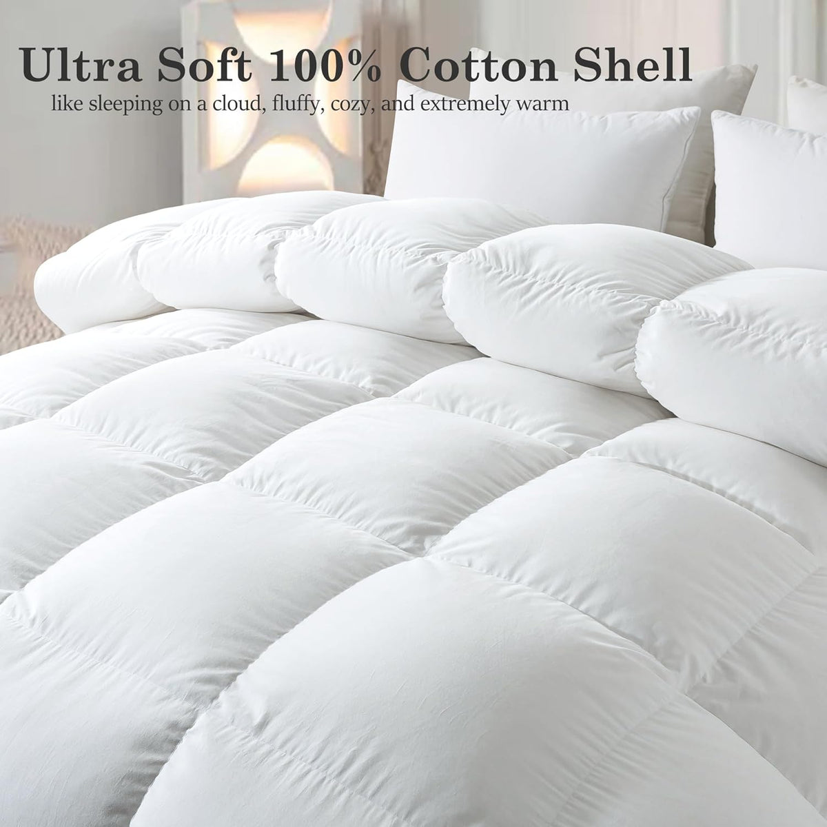 Feather Comforter, Filled with Feather and Downfiber, All Season White Luxury Hotel Fluffy Bed Comforter