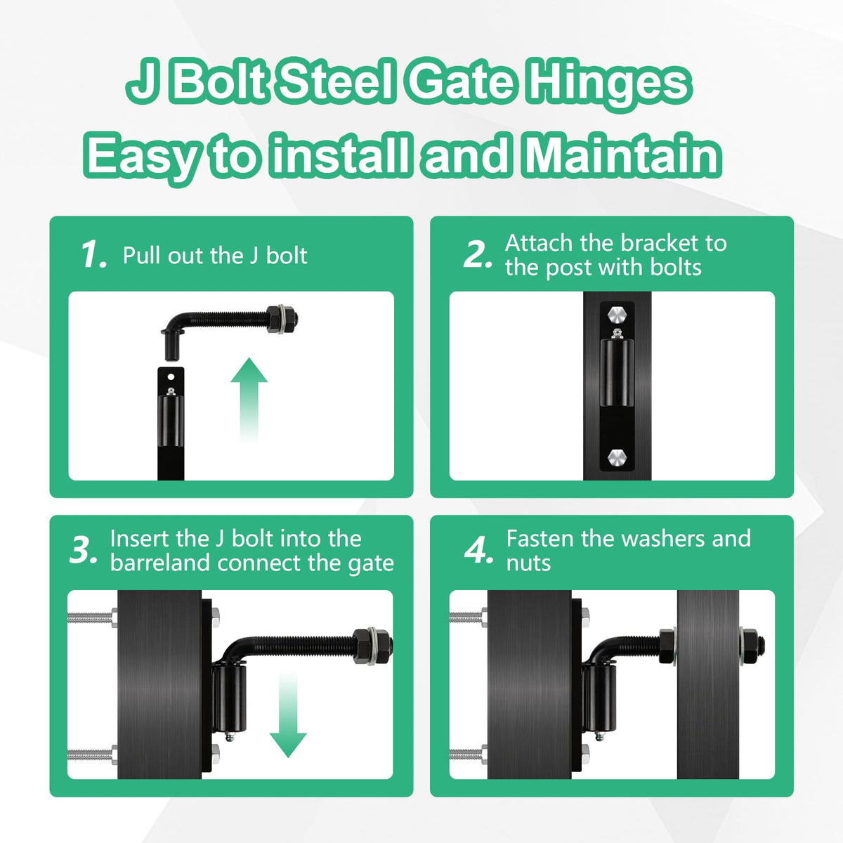 2 Packs Heavy Duty Bolt-on 5/8" J Bolt Gate Hinge, 5-inch Industrial Hinges for Large Heavy Driveway Gates Up to 600