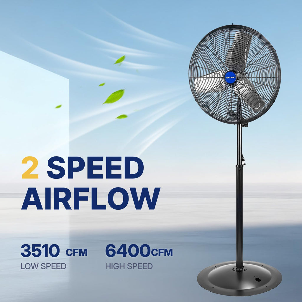 24 Inch High Velocity Non-Oscillating Pedestal Fan, 10000 CFM Airflow Heavy Duty Industrial Standing Fan, 2 Speeds